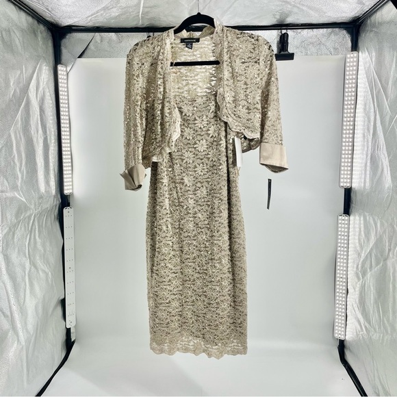 RM richards gold short lace dress with half jacket style 7140 Cocktail Size 8 - Picture 1 of 12